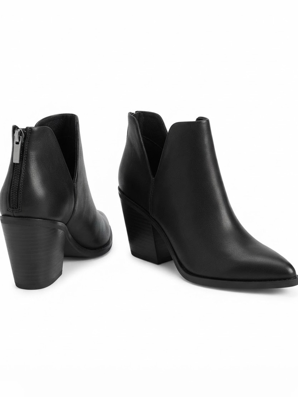 Vince Camuto Leather Ankle Boot Snip Toe Western Stack Block H3+”Black 7